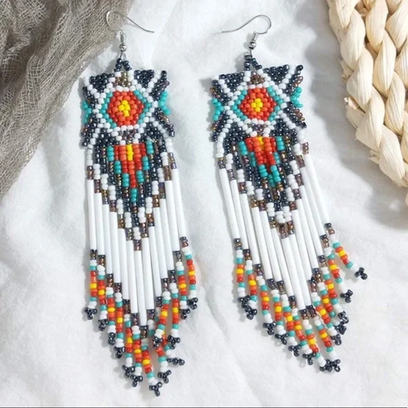 Long Beaded Tassel Earrings - Boho Sleek Fringe
